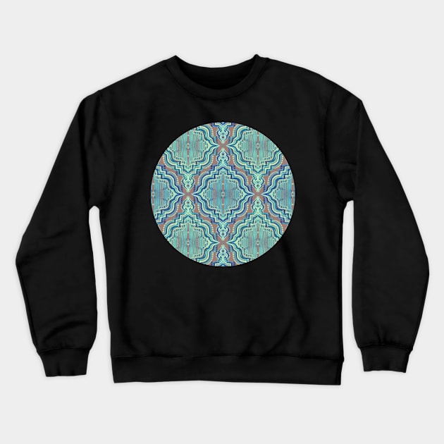 Marker Moroccan in Aqua, Cobalt Blue, Taupe & Teal Crewneck Sweatshirt by micklyn